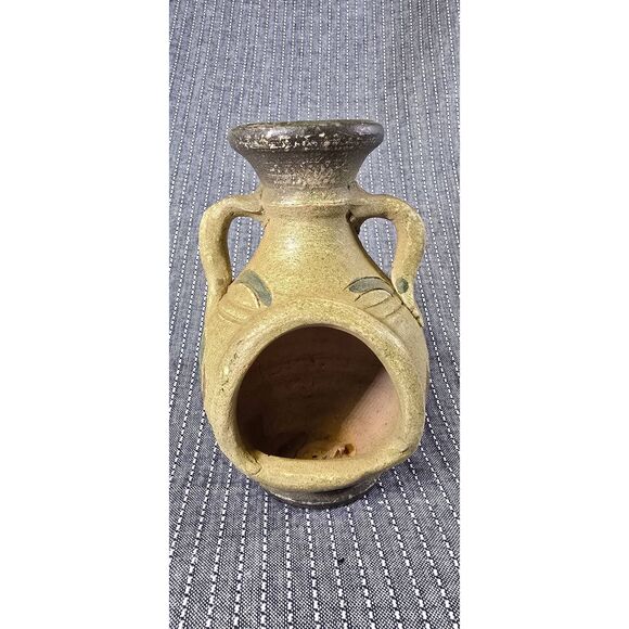 Small Clay Chiminea Vintage Terracotta Mini Tea Light Votive Tabletop Art - Picture 1 of 8